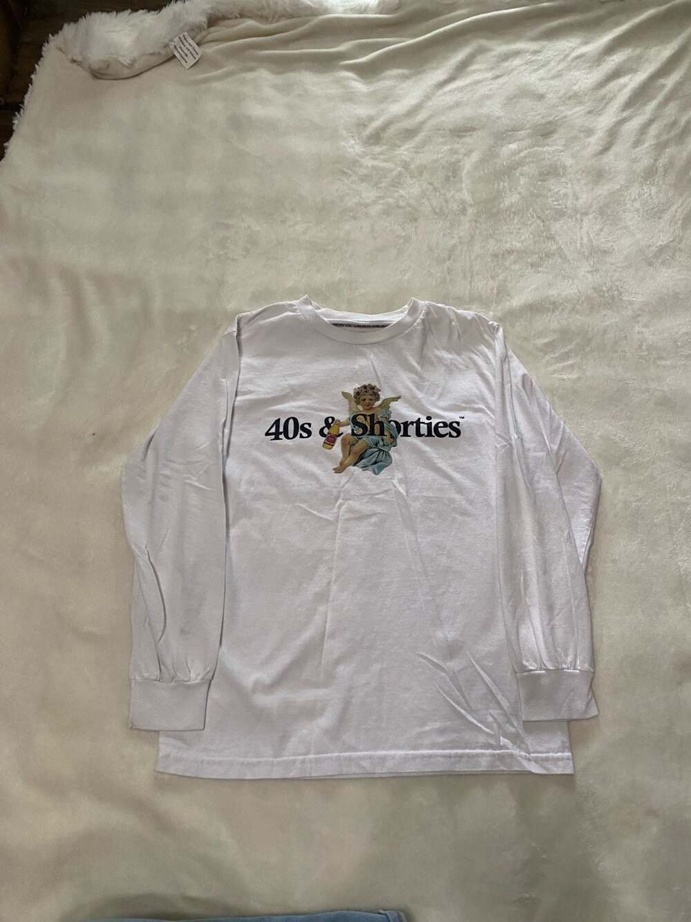 40s & Shorties White Long Sleeve Graphic T-Shirt with Cherub Logo
